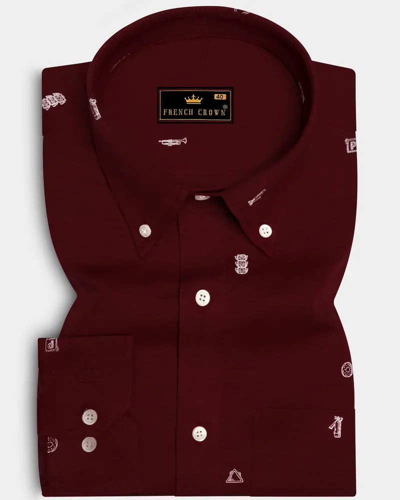 Espresso Red Printed Luxurious Linen Shirt 6