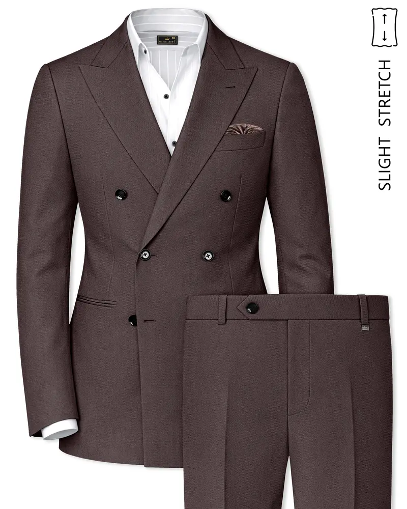 Estate-Fuscous Brown Diamond Textured Wool Rich Slight Stretch Double Breasted Suit 1