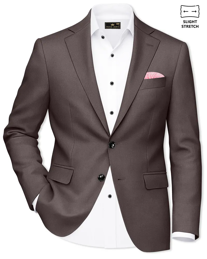 Estate-Fuscous Brown Diamond Textured Wool Rich Slight Stretch Single Breasted Blazer 1
