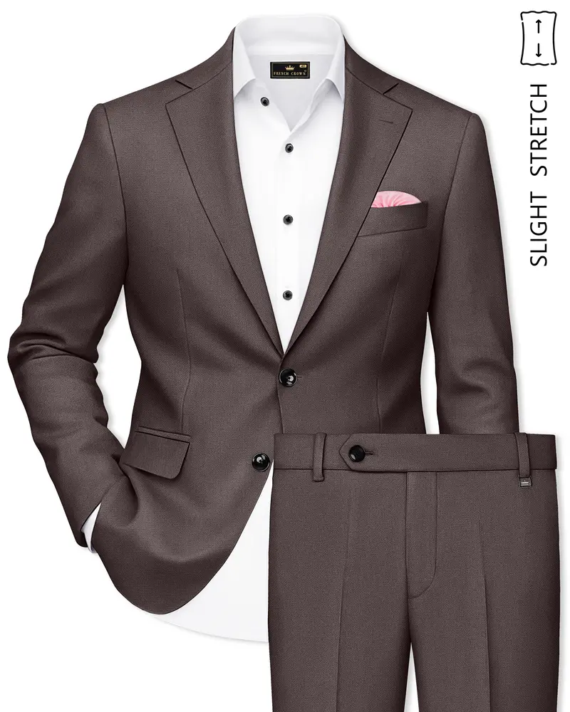 Estate-Fuscous Brown Diamond Textured Wool Rich Slight Stretch Single Breasted Suit 1