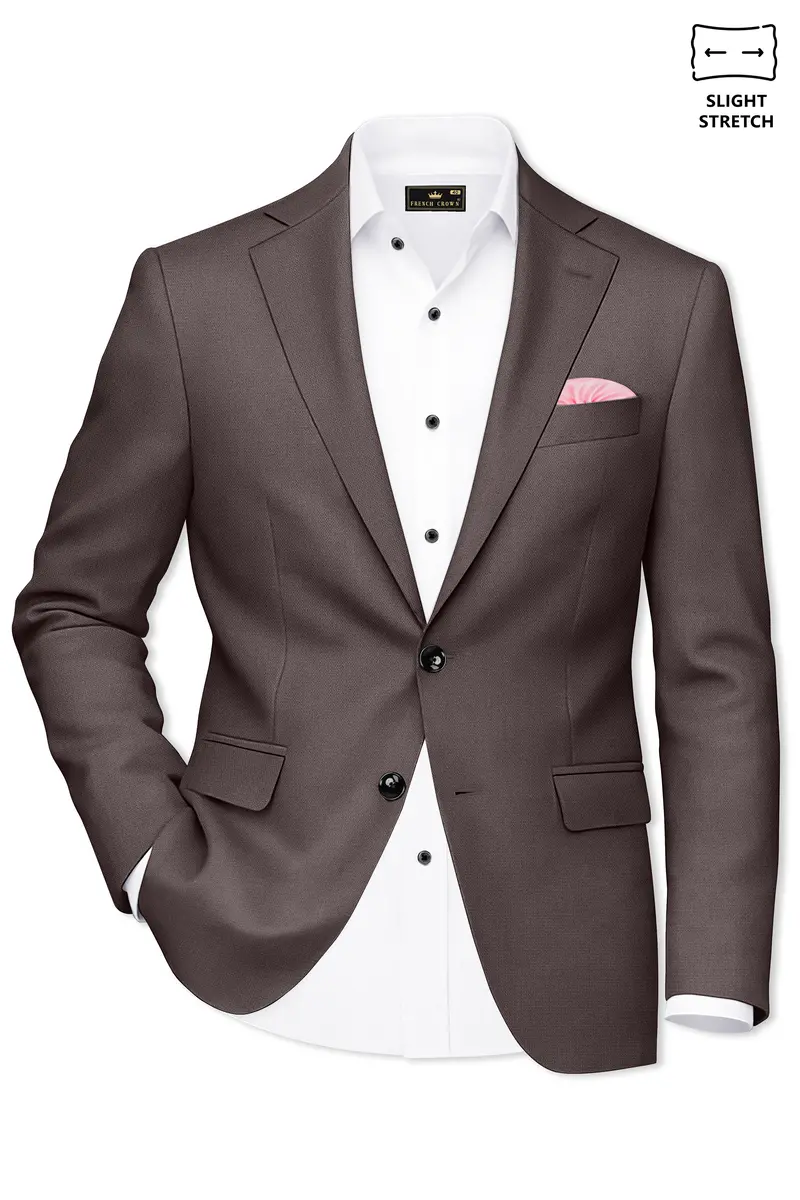 Estate-Fuscous Brown Diamond Textured Wool Rich Slight Stretch Single Breasted Suit 10
