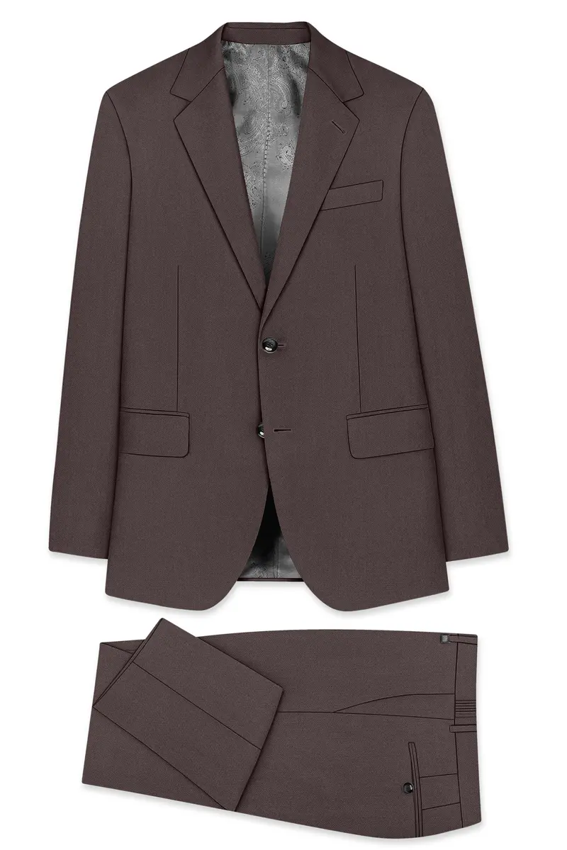 Estate-Fuscous Brown Diamond Textured Wool Rich Slight Stretch Single Breasted Suit 11
