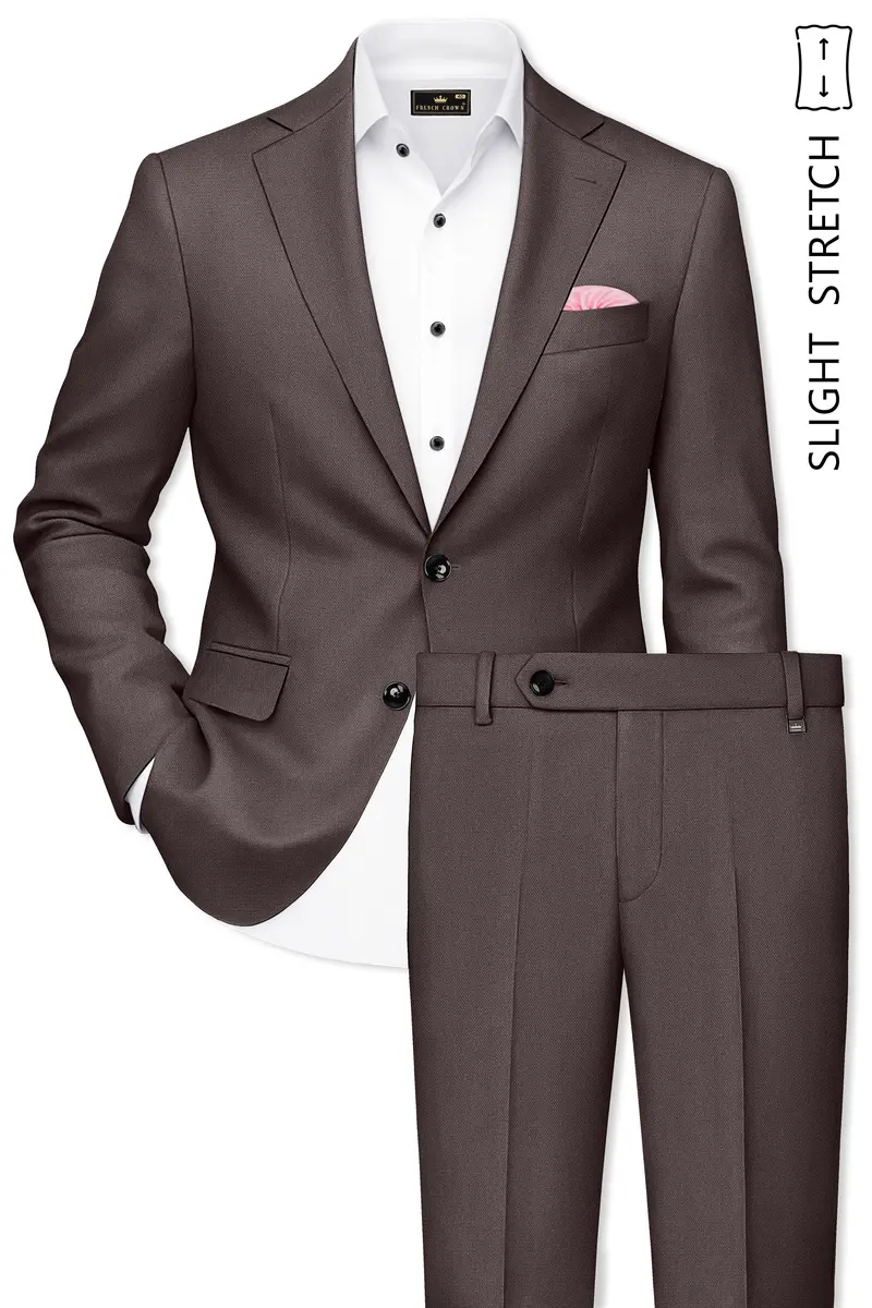Estate-Fuscous Brown Diamond Textured Wool Rich Slight Stretch Single Breasted Suit 2