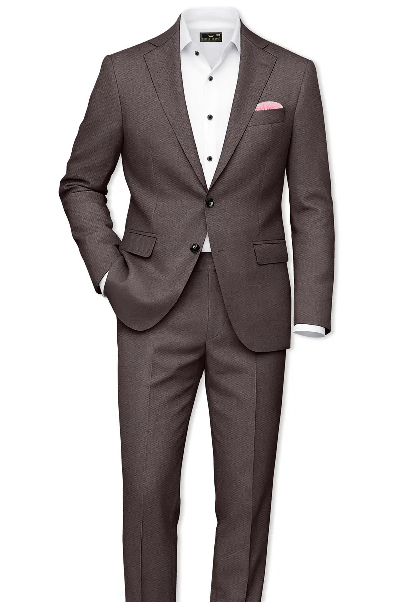 Estate-Fuscous Brown Diamond Textured Wool Rich Slight Stretch Single Breasted Suit 4