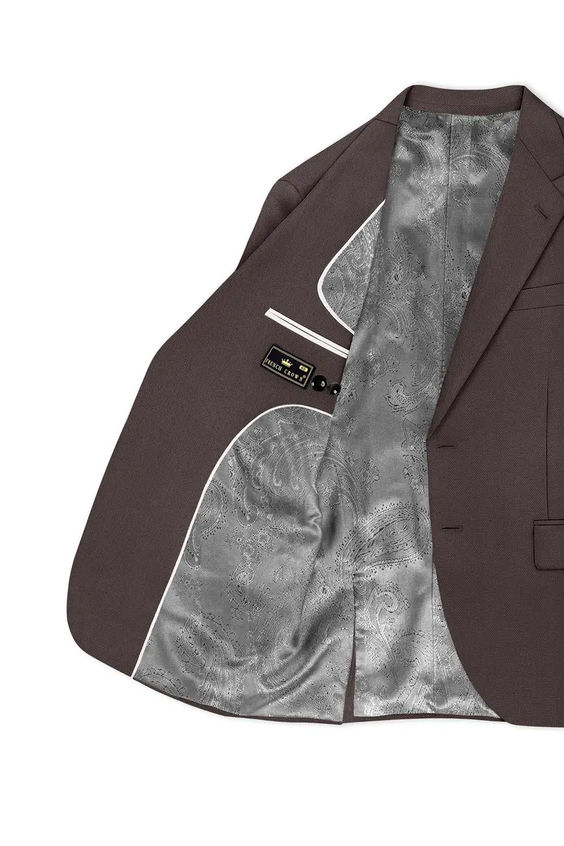 Estate-Fuscous Brown Diamond Textured Wool Rich Slight Stretch Single Breasted Suit 6