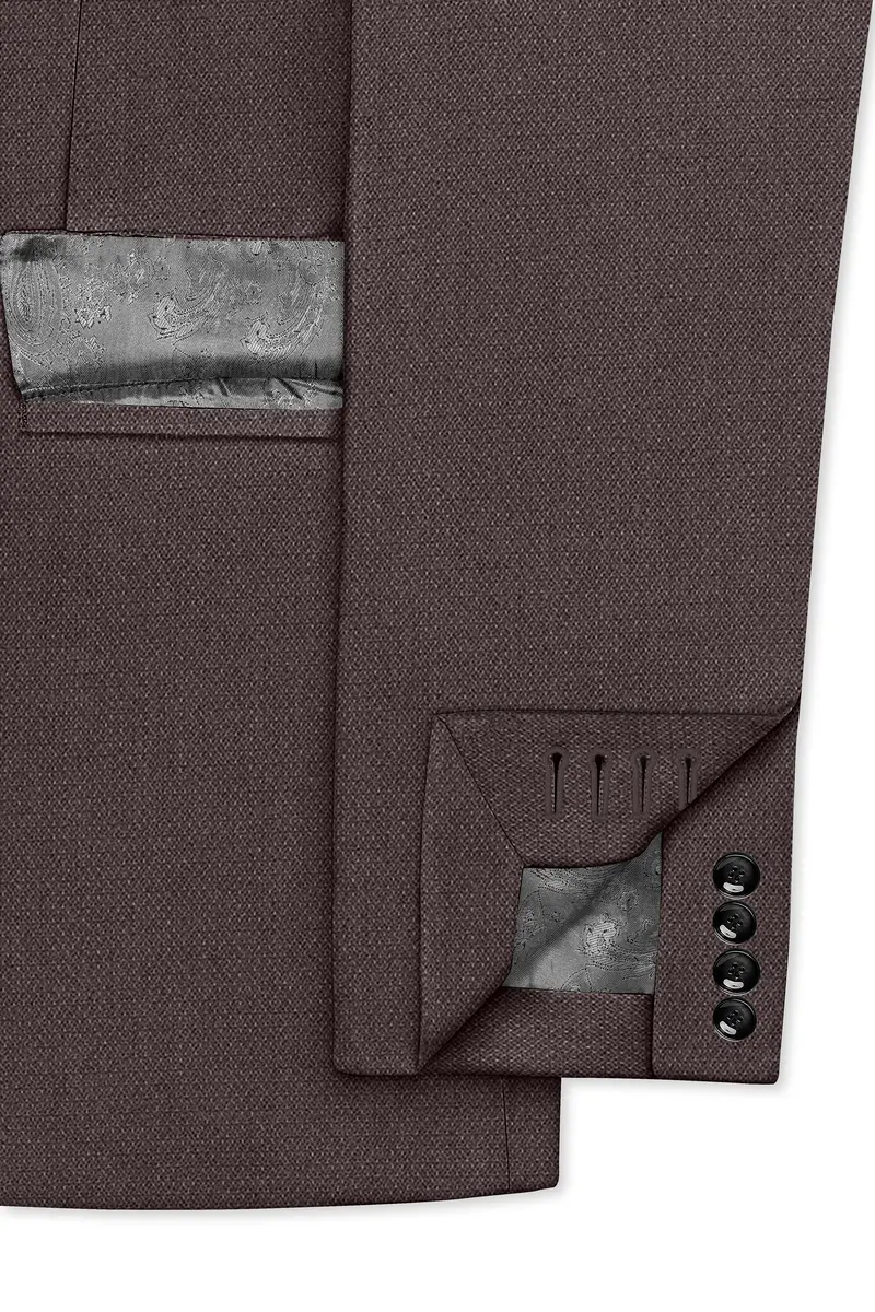 Estate-Fuscous Brown Diamond Textured Wool Rich Slight Stretch Single Breasted Suit 7
