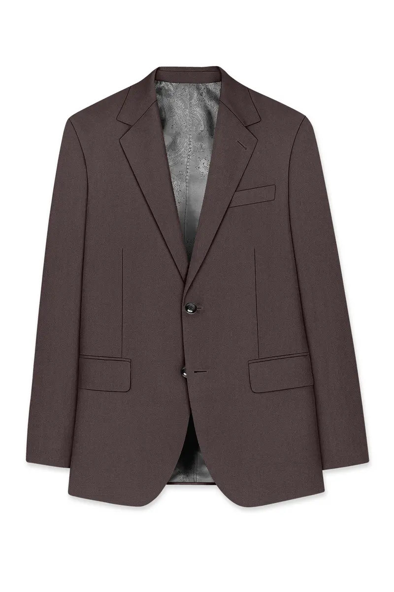 Estate-Fuscous Brown Diamond Textured Wool Rich Slight Stretch Single Breasted Suit 8