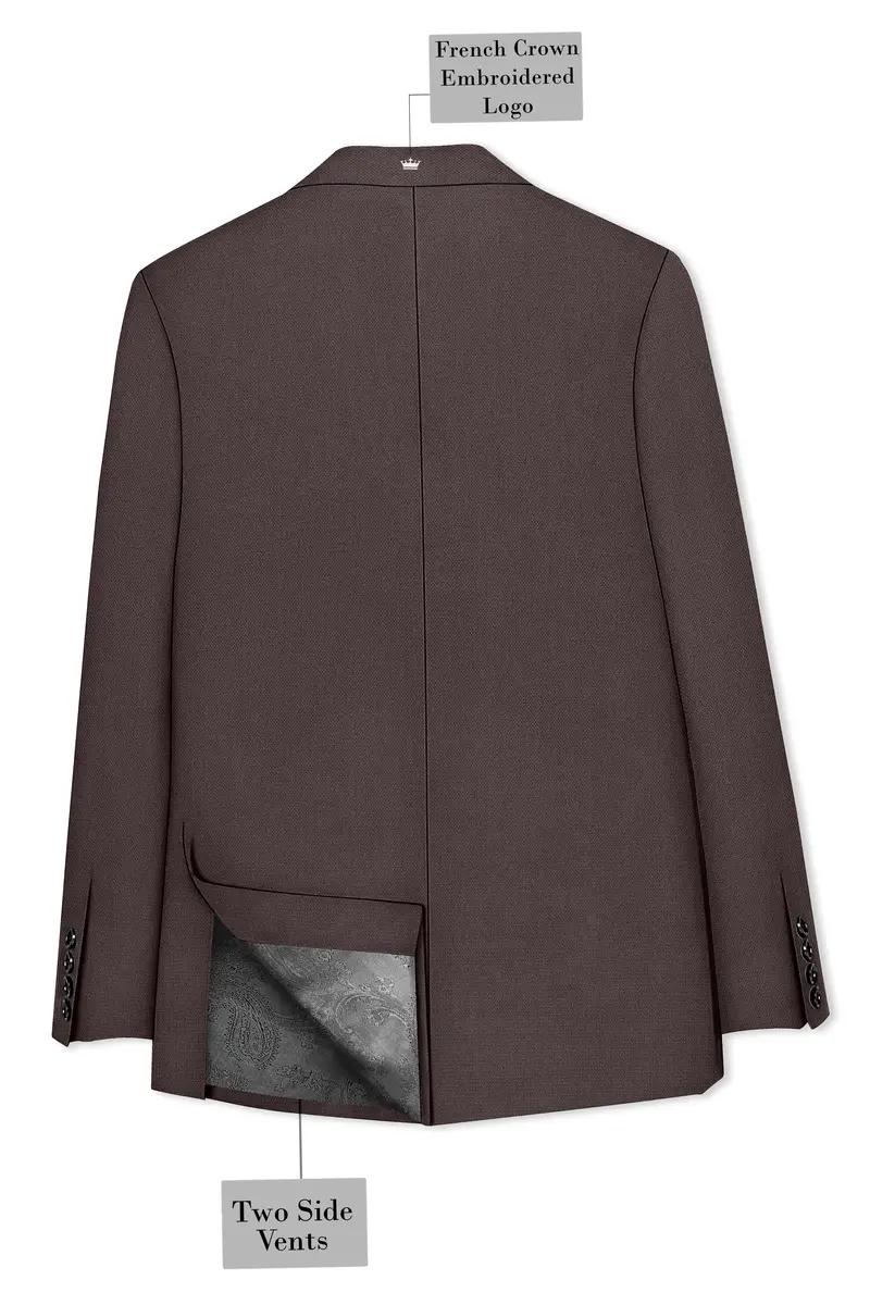 Estate-Fuscous Brown Diamond Textured Wool Rich Slight Stretch Single Breasted Suit 9