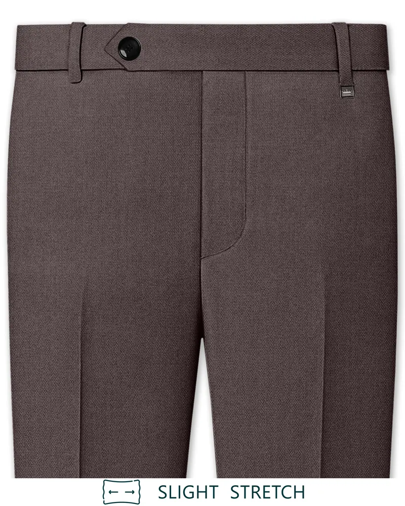 Estate-Fuscous Brown Diamond Textured Wool Rich Slight Stretch Waistband Pant 1