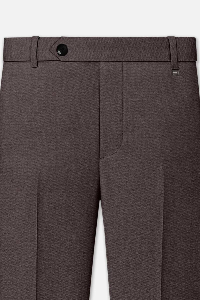 Estate-Fuscous Brown Diamond Textured Wool Rich Slight Stretch Waistband Pant 4