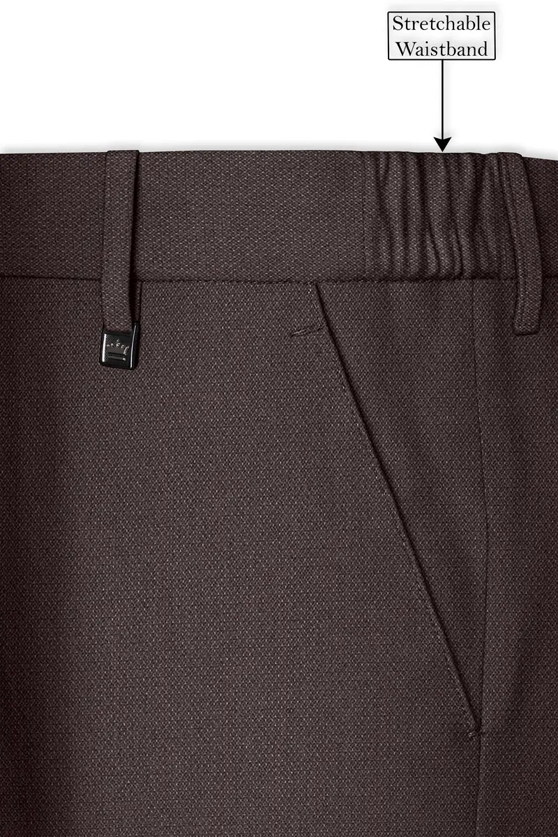 Estate-Fuscous Brown Diamond Textured Wool Rich Slight Stretch Waistband Pant 6