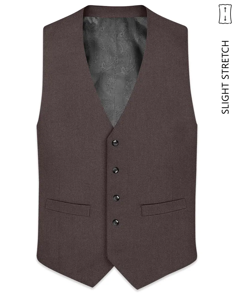 Estate-Fuscous Brown Diamond Textured Wool Rich Slight Stretch Waistcoat 1
