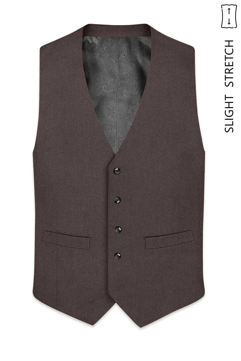 Estate-Fuscous Brown Diamond Textured Wool Rich Slight Stretch Waistcoat 2