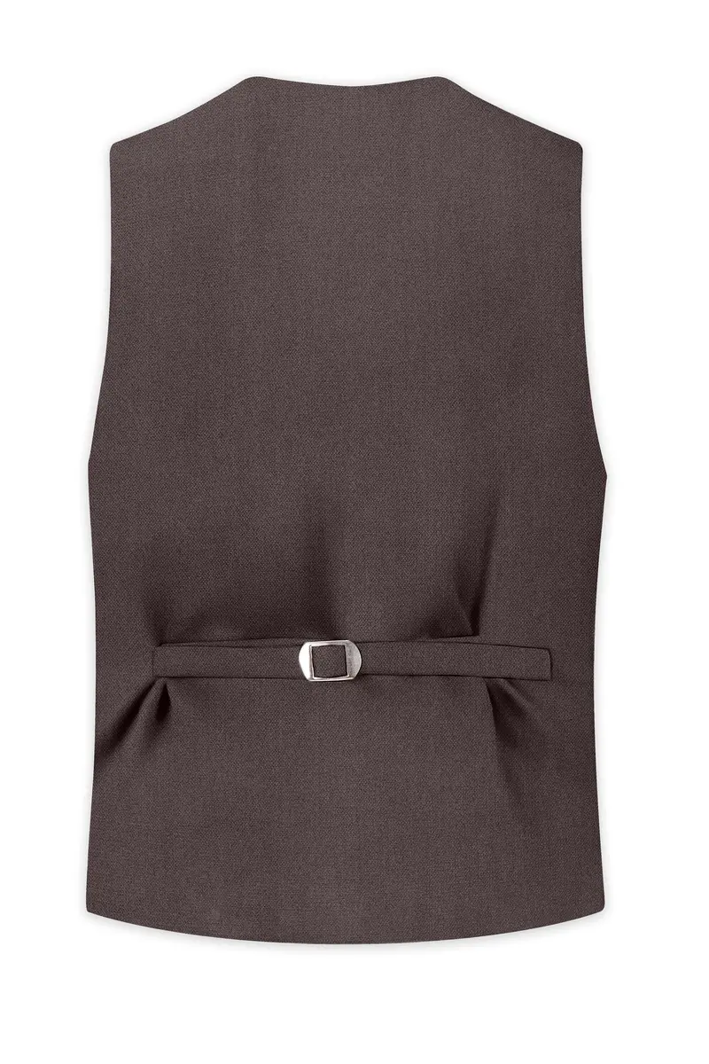 Estate-Fuscous Brown Diamond Textured Wool Rich Slight Stretch Waistcoat 4