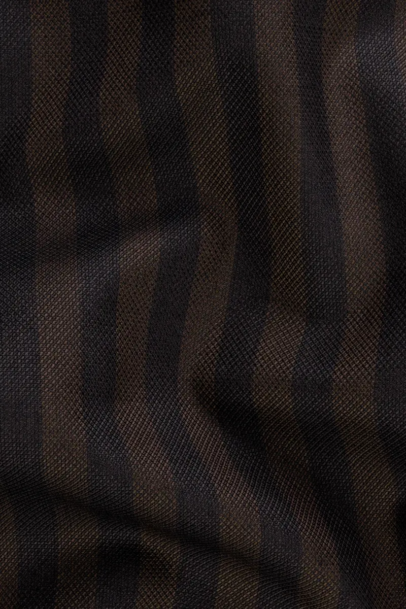 Eternity Brown With Vulcan Black Striped Wool Blend Double Breasted Blazer 3
