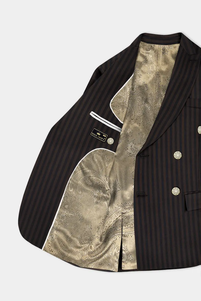 Eternity Brown With Vulcan Black Striped Wool Blend Double Breasted Blazer 5