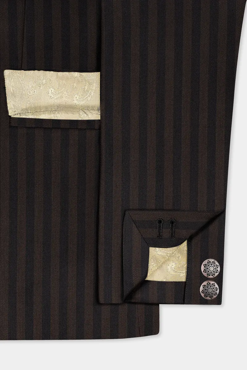 Eternity Brown With Vulcan Black Striped Wool Blend Double Breasted Blazer 6