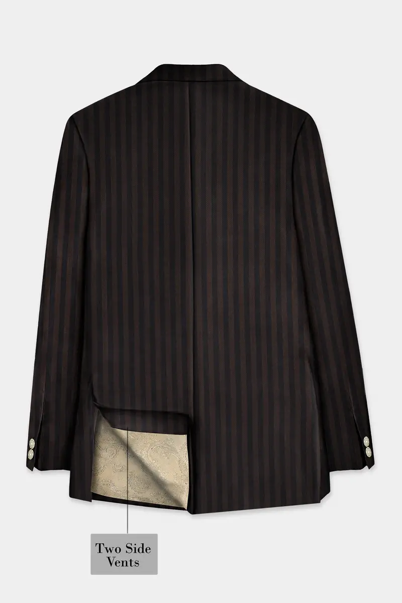 Eternity Brown With Vulcan Black Striped Wool Blend Double Breasted Blazer 8