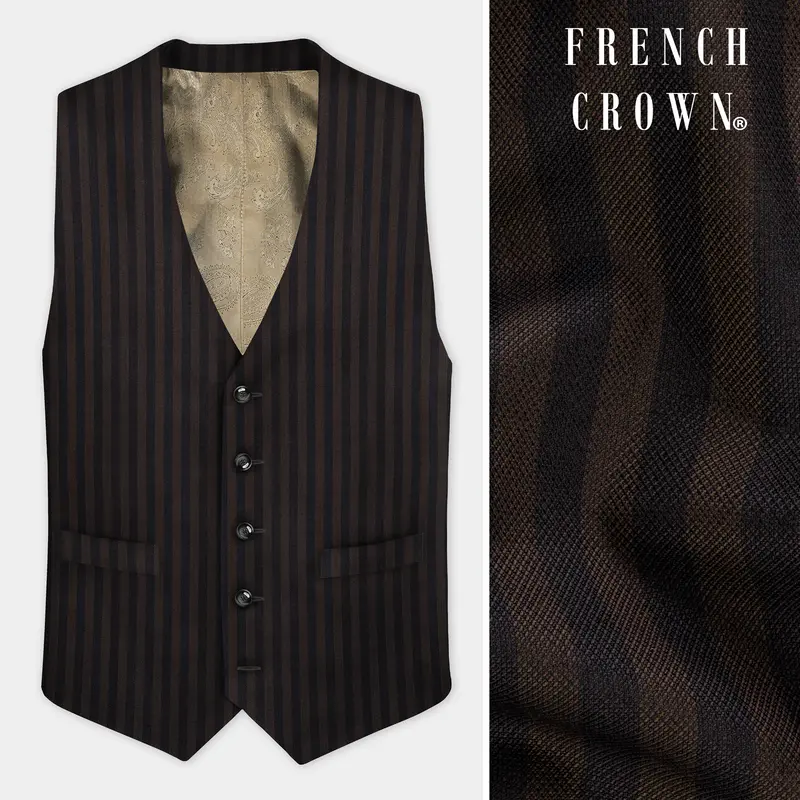 Eternity Brown With Vulcan Black Striped Wool Blend Waistcoat 1