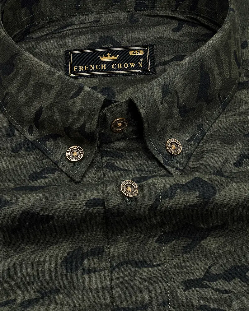 Eternity Green With Mirage Gray Camouflage Printed Premium Cotton Shirt 1