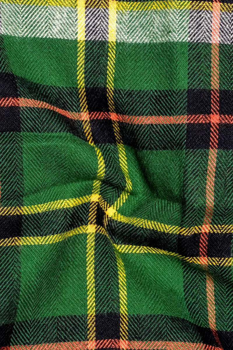 Eucalyptus Green Multicolor Plaid With Black Collar Designer Shirt 3