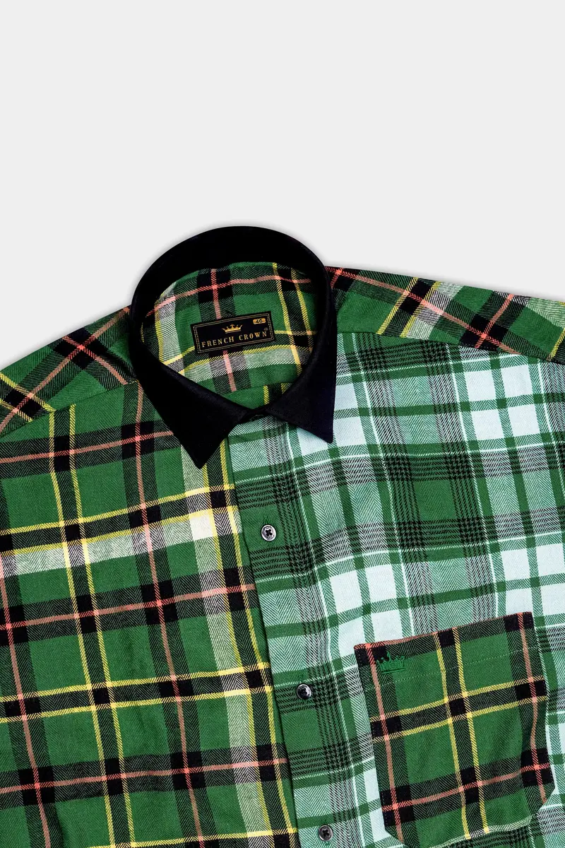 Eucalyptus Green Multicolor Plaid With Black Collar Designer Shirt 5
