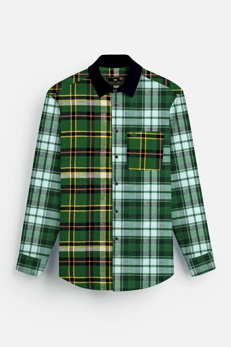 Eucalyptus Green Multicolor Plaid With Black Collar Designer Shirt 6