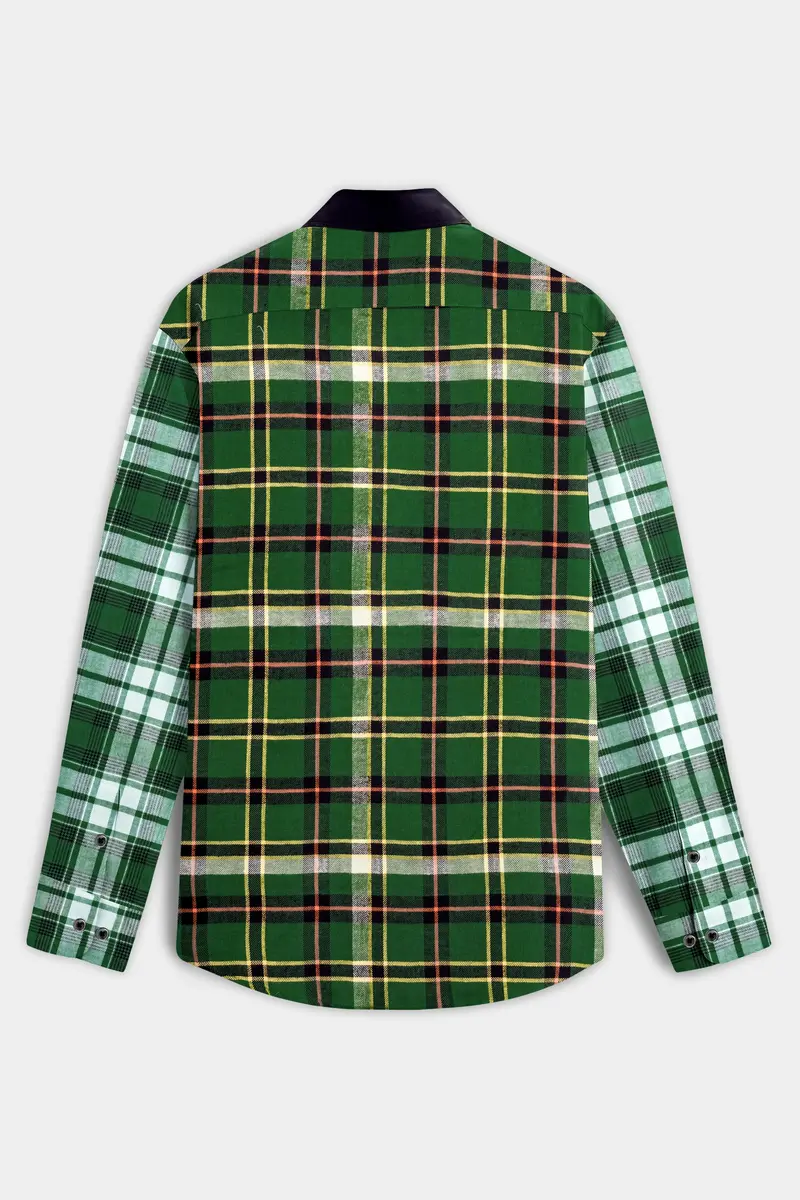 Eucalyptus Green Multicolor Plaid With Black Collar Designer Shirt 7
