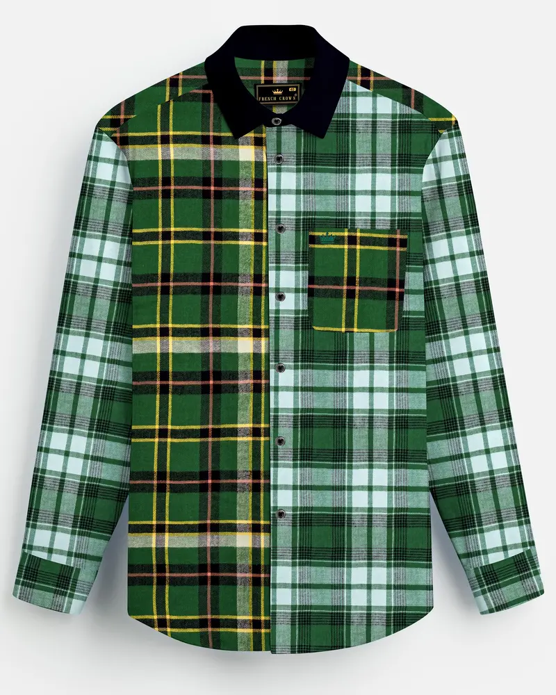 Eucalyptus Green Multicolor Plaid With Black Collar Designer Shirt 8