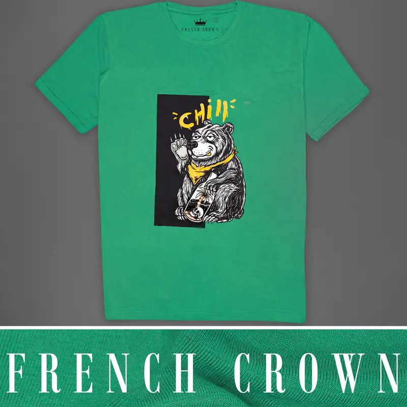 Eucalyptus Green Rubber Printed Premium Viscose T-Shirt 1
