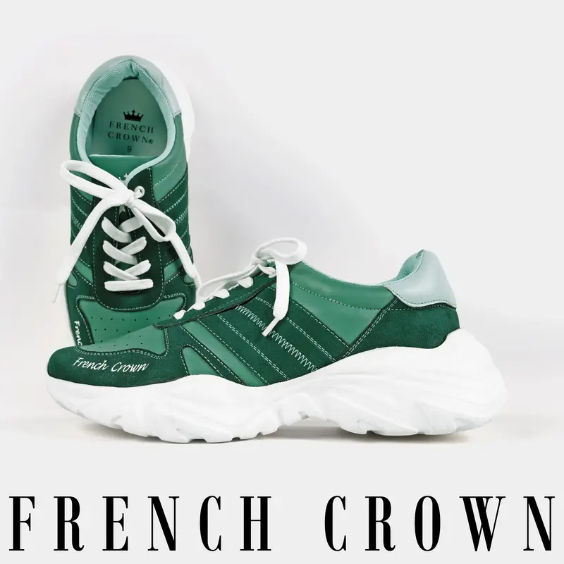 Everglade And Viridian Green With White Lace-Up Sneakers 1