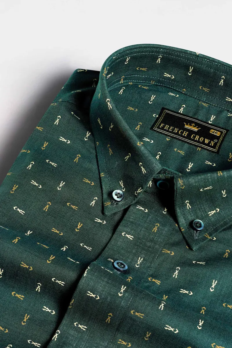 Everglade Green And Desert Brown Luxurious Linen Button Down Shirt 1