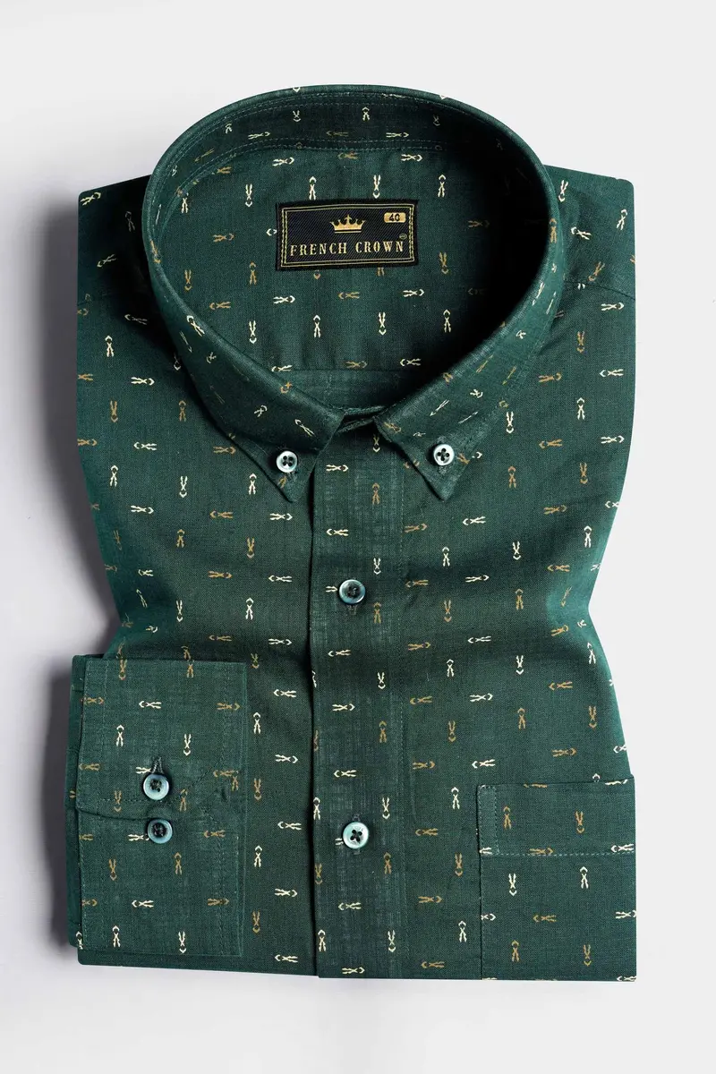 Everglade Green And Desert Brown Luxurious Linen Button Down Shirt 3