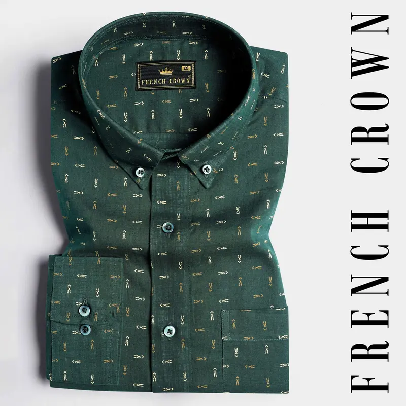 Everglade Green And Desert Brown Luxurious Linen Button Down Shirt 4
