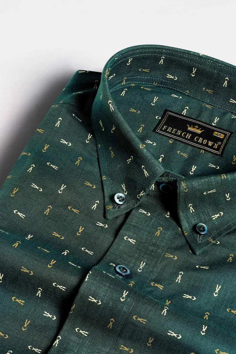 Everglade Green And Desert Brown Luxurious Linen Button Down Shirt 7