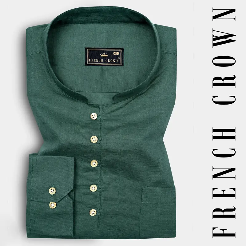 Everglade Green Luxurious Linen Kurta Shirt 1