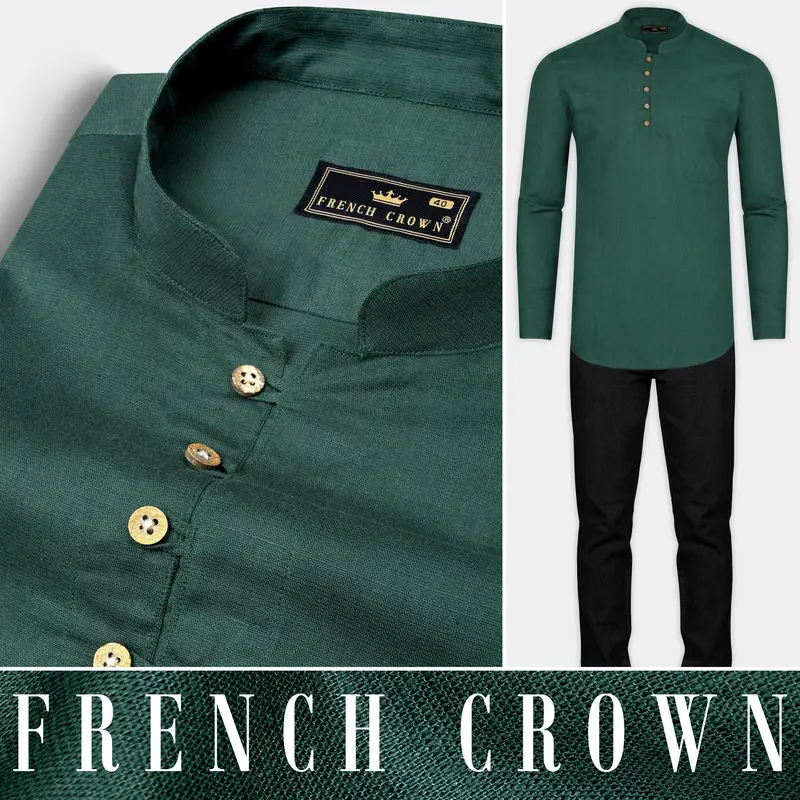 Everglade Green Luxurious Linen Kurta Shirt 10