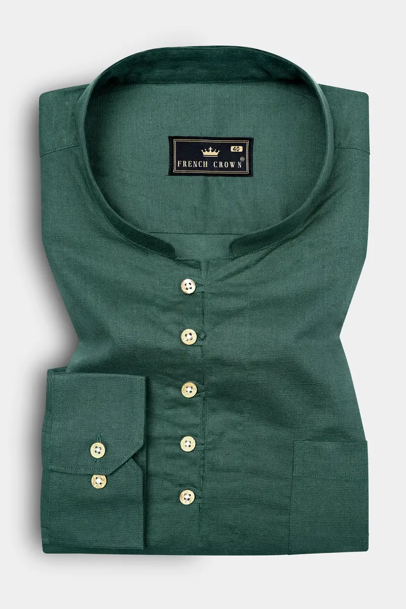 Everglade Green Luxurious Linen Kurta Shirt 2