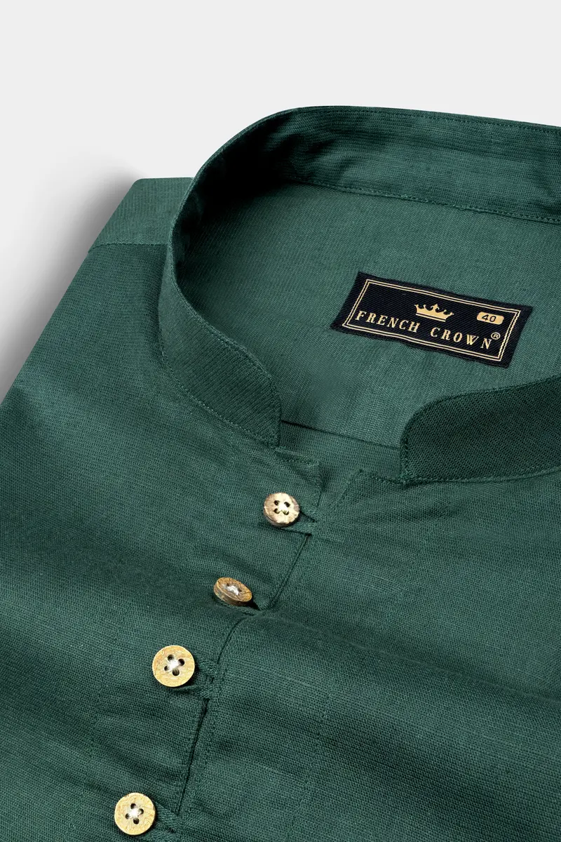 Everglade Green Luxurious Linen Kurta Shirt 4