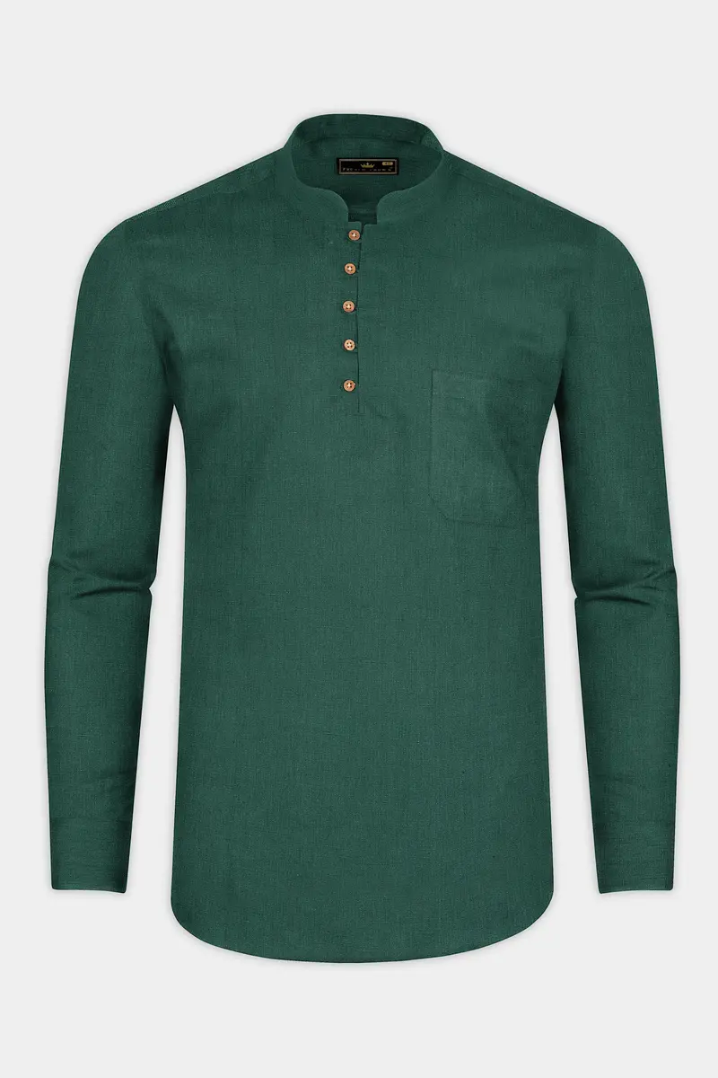 Everglade Green Luxurious Linen Kurta Shirt 5