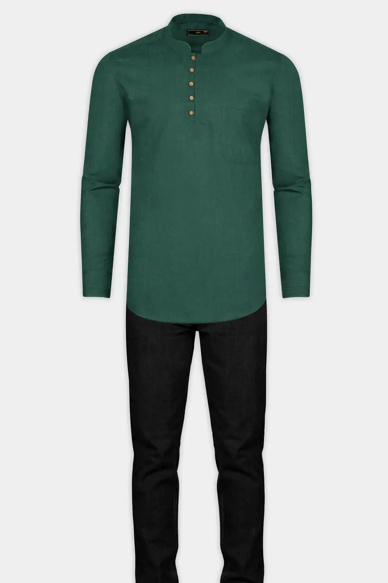 Everglade Green Luxurious Linen Kurta Shirt 7