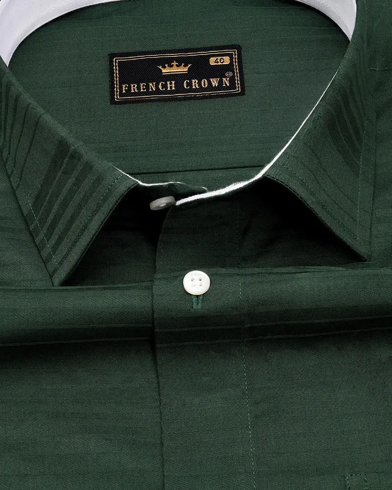 Everglade Green Subtle Striped Dobby Textured Premium Giza Cotton Shirt 1