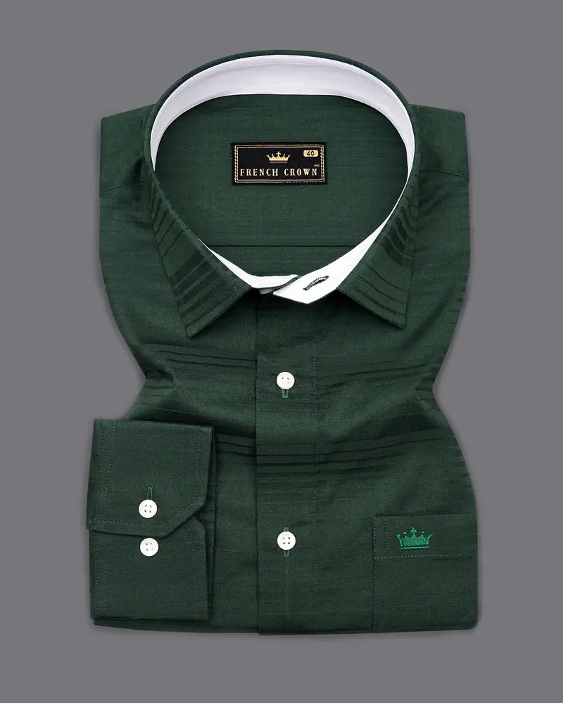 Everglade Green Subtle Striped Dobby Textured Premium Giza Cotton Shirt 3