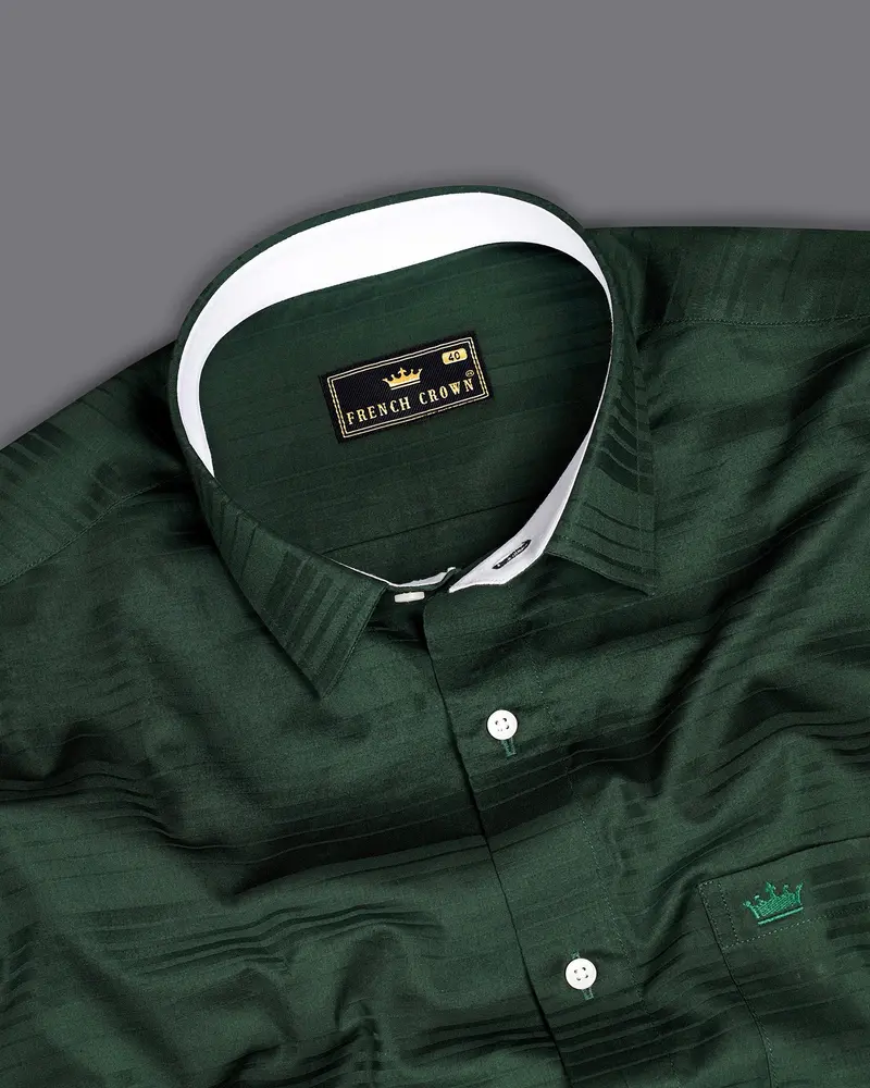 Everglade Green Subtle Striped Dobby Textured Premium Giza Cotton Shirt 4