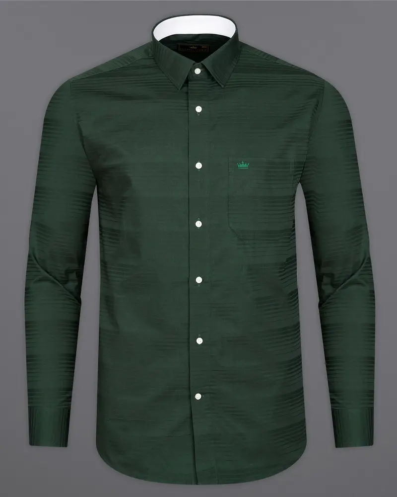 Everglade Green Subtle Striped Dobby Textured Premium Giza Cotton Shirt 5