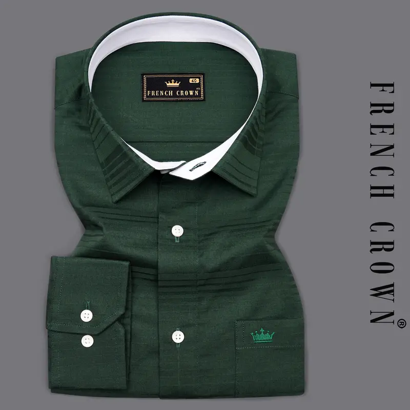 Everglade Green Subtle Striped Dobby Textured Premium Giza Cotton Shirt 7