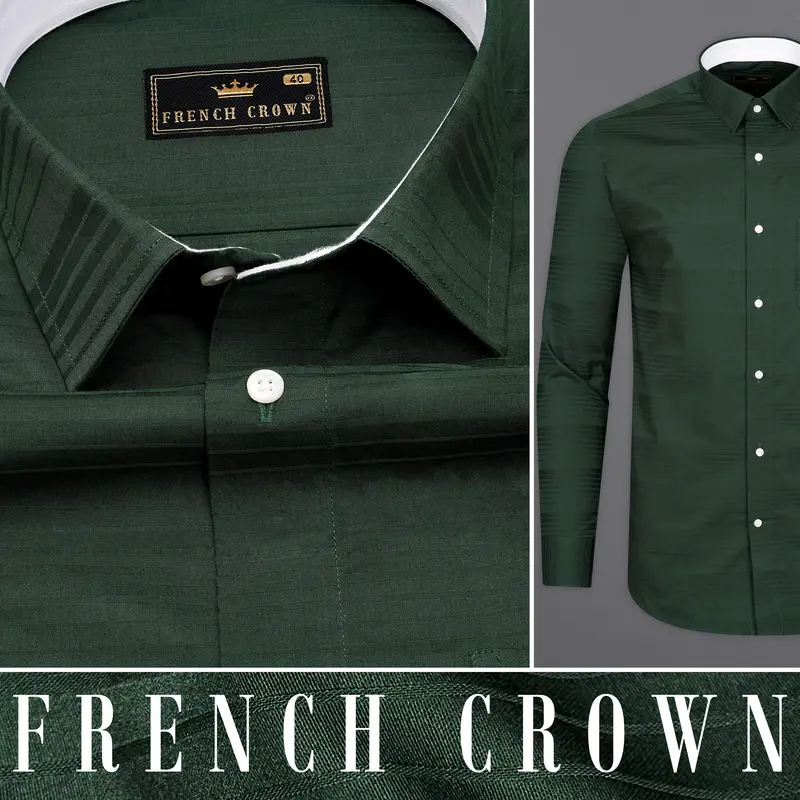 Everglade Green Subtle Striped Dobby Textured Premium Giza Cotton Shirt 9