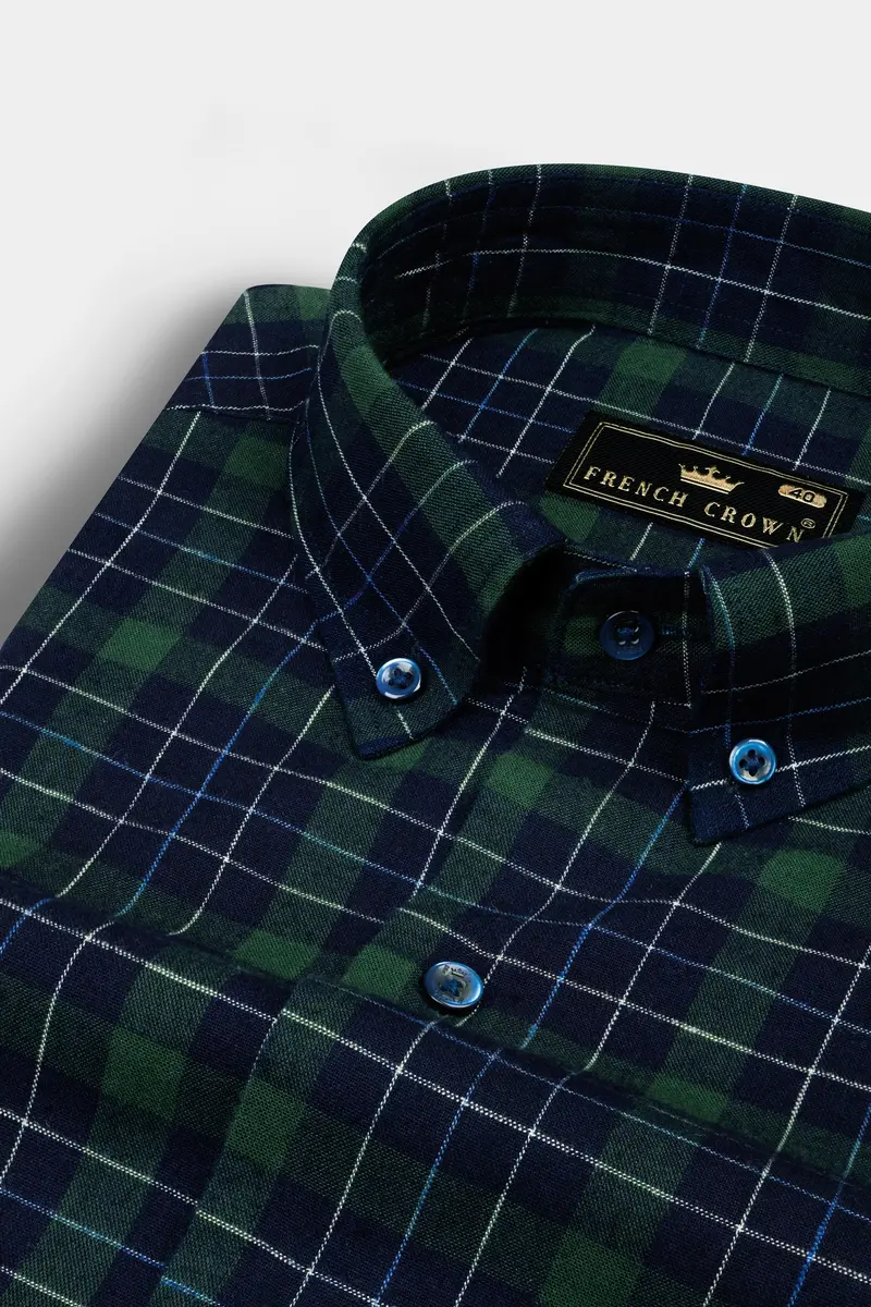 Everglade Greenish Blue Multi-Checkered Oxford Cotton Shirt 1