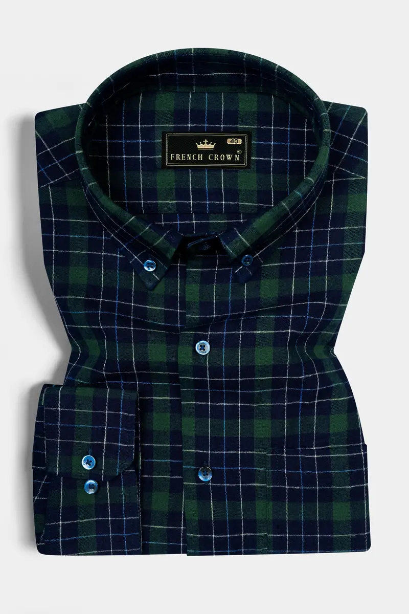 Everglade Greenish Blue Multi-Checkered Oxford Cotton Shirt 3