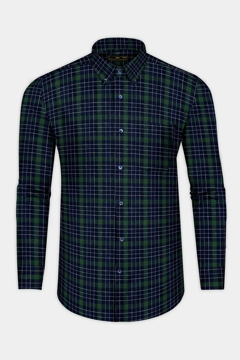 Everglade Greenish Blue Multi-Checkered Oxford Cotton Shirt 4
